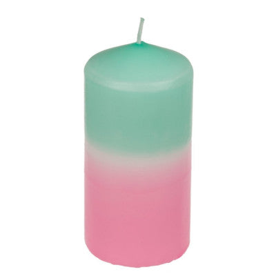 Bougie En Pilier Dégradé Rose/turquoise - 12 X 6 Cm