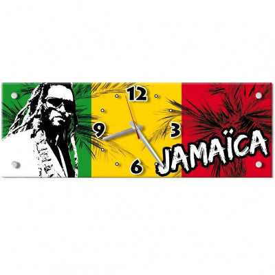 Pendule Murale Rectangle Jamaïque 57cm - Horloge En Verre Thème Reggae