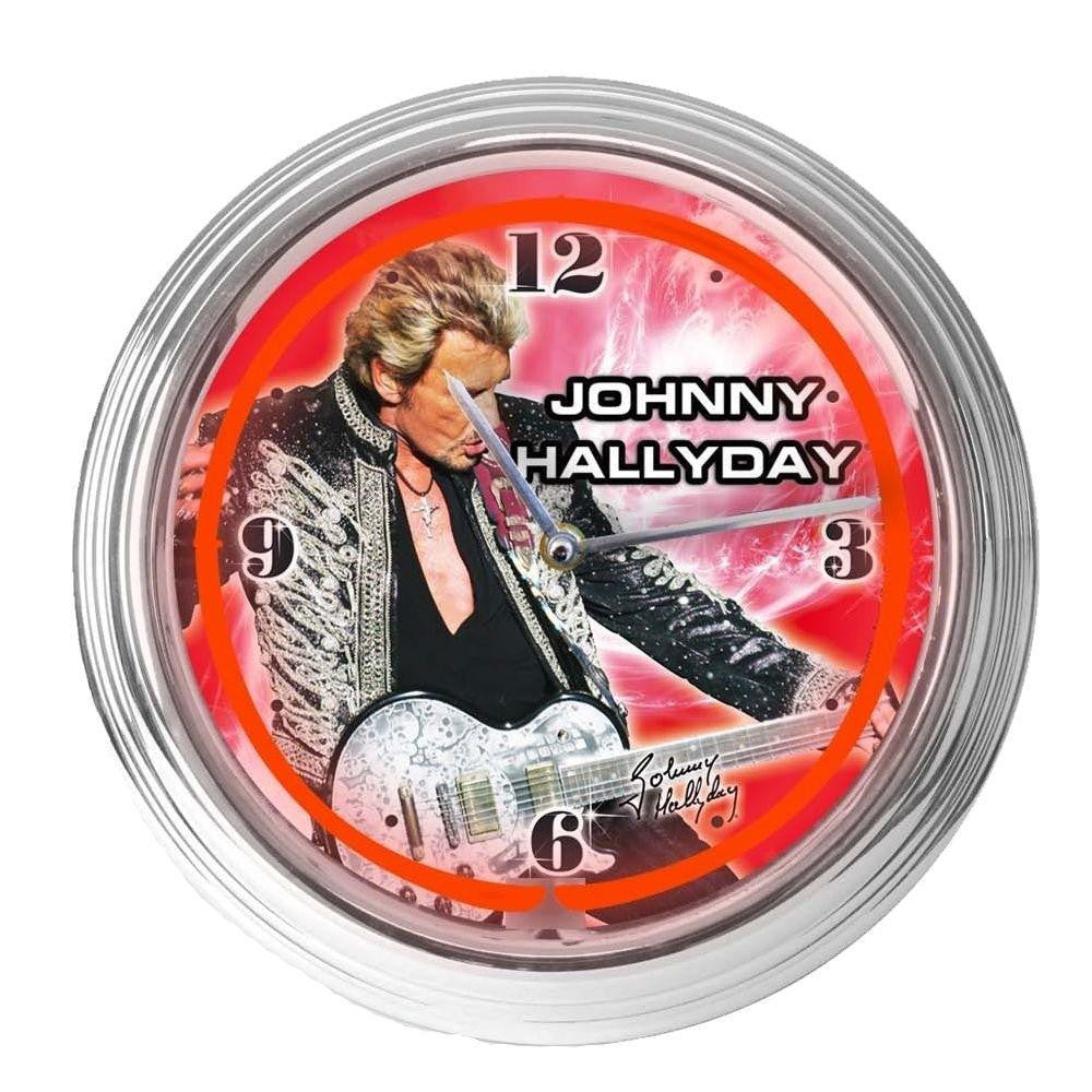 Pendule Neon Rouge Johnny Hallyday à La Guitare