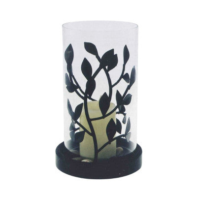 Photophore En Verre Avec Feuilles En Métal
