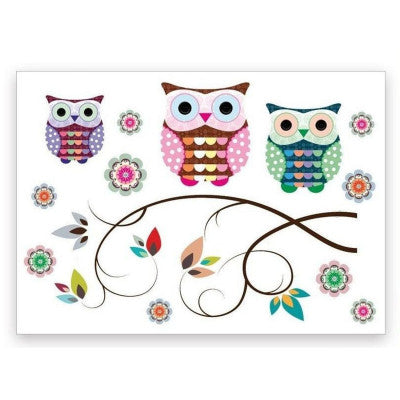 Stickers Muraux Chouettes Colorées Pour Chambre Enfant & Bébé - Décoration Facile 50x70 Cm